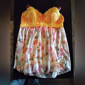 Floral Yellow and Pink Lace Dress